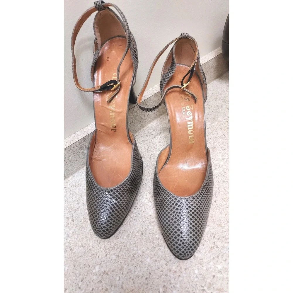 Mr. Seymour Spain Snakeskin Print‎ Leather Ankle Strap Heels Pumps Shoes 8.5